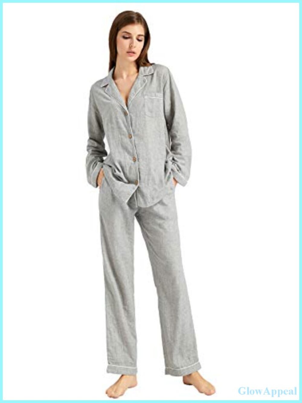 Womens Muslin Pajama Set 100% Cotton Double Gauze Button Up Sleepwear